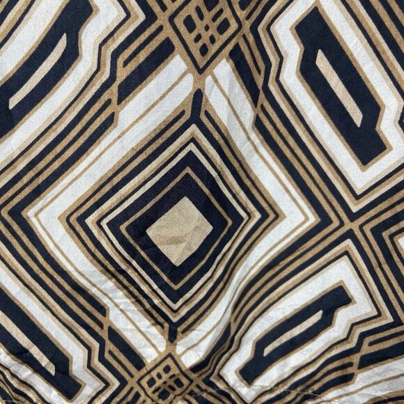 Geometric Print Dress Short Sleeve V Neck Brown Black White Mini Retro Preppy - Picture 3 of 9